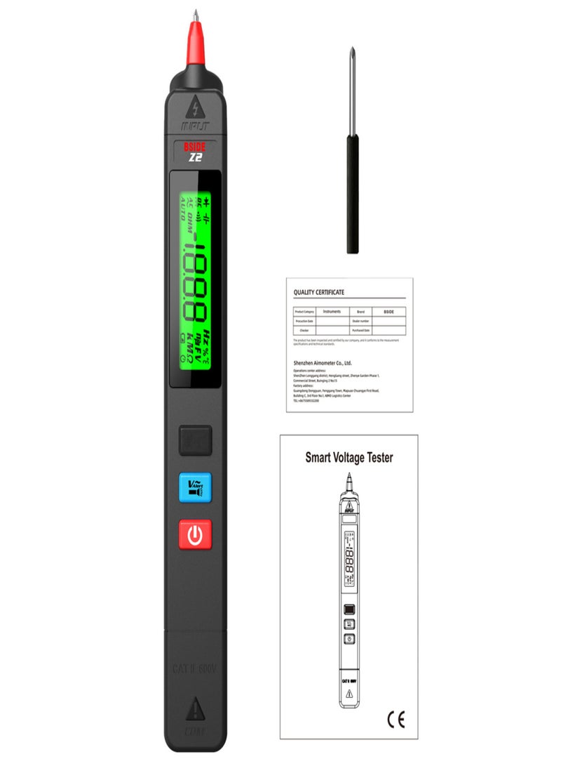بي سايد جهاز اختبار جهد التيار المتردد الرقمي BSIDE، كاشف التسرب، قلم كشف التسرب الكهربائي، قلم اختبار استمرارية الدائرة بدون تلامس 0-300 فولت، فحص الأسلاك الحية مع شاشة بإضاءة خلفية - Image 1