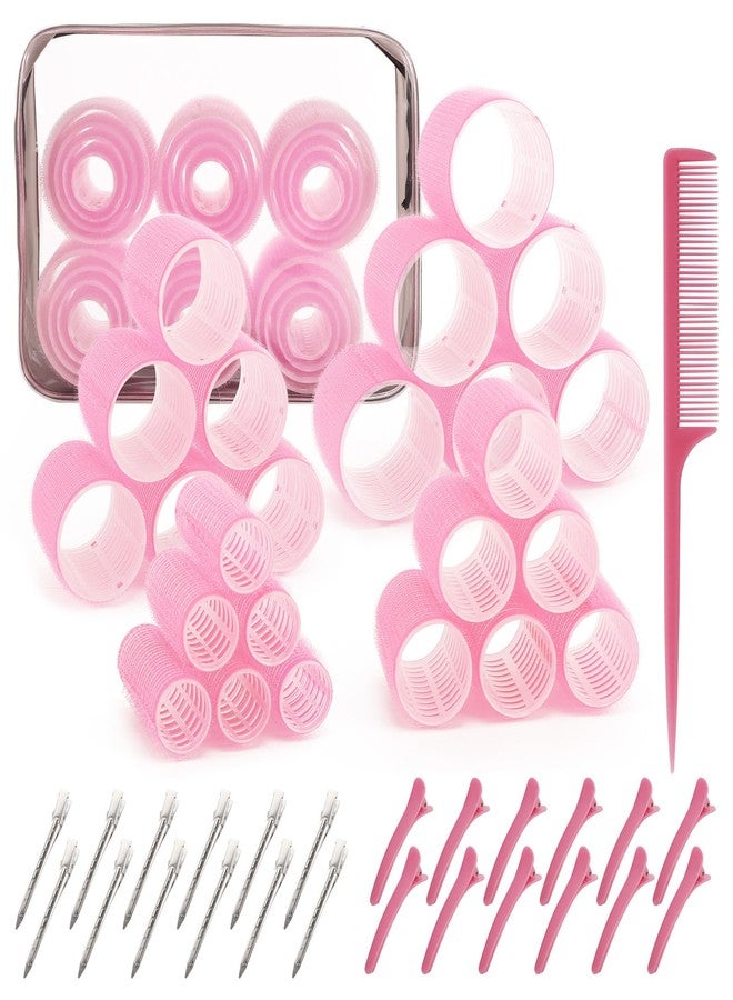 BESSEEK 4 Sizes Hair Rollers for Women Set - 50 Pcs Hair Curler Rollers with Clips, Self Grip Hair Rollers for Long, Short Hair and Bangs, 25mm, 36mm, 48mm, 60mm, Pink - Image 1
