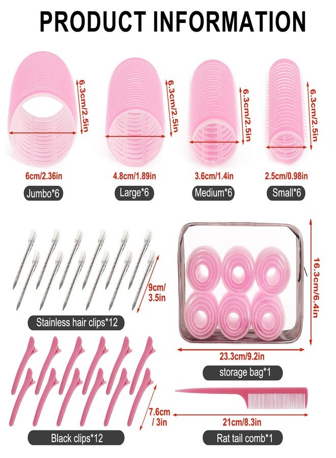 BESSEEK 4 Sizes Hair Rollers for Women Set - 50 Pcs Hair Curler Rollers with Clips, Self Grip Hair Rollers for Long, Short Hair and Bangs, 25mm, 36mm, 48mm, 60mm, Pink - Image 2