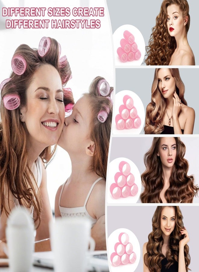 BESSEEK 4 Sizes Hair Rollers for Women Set - 50 Pcs Hair Curler Rollers with Clips, Self Grip Hair Rollers for Long, Short Hair and Bangs, 25mm, 36mm, 48mm, 60mm, Pink - Image 3