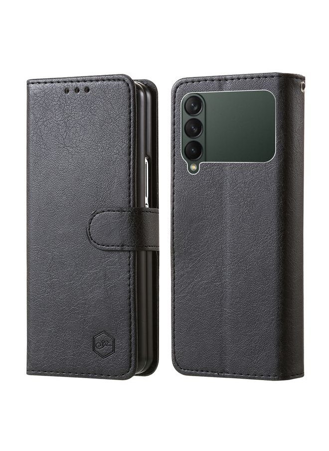 HuHa Case Cover For Samsung Galaxy Z Fold3 5G Skin Feeling Oil Leather Texture PU + TPU Phone Case Black 