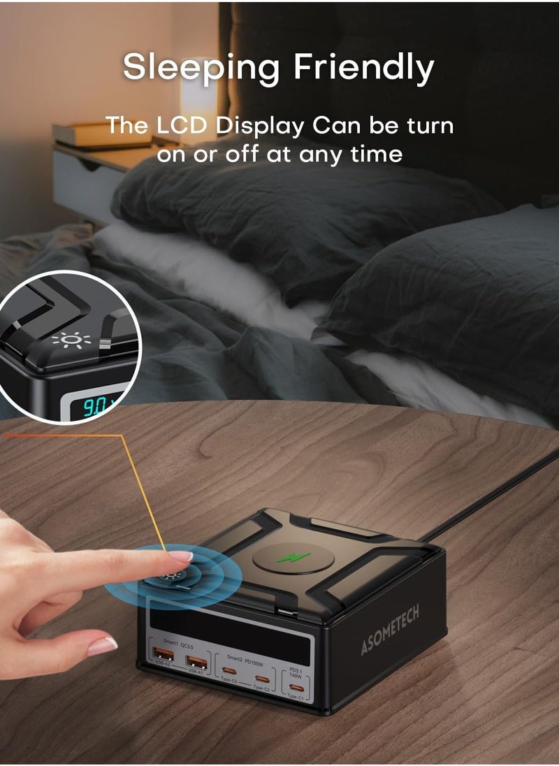 Generic - USB Charging Station, 260W 5-Port Fast USB C Charging Station, 140W PD3.1 USB C GaN Charger with LCD Display, Wireless Charger, Desktop USB Charging Hub for MacBook Pro/Air, iPad, for iPhone, Samsung - Image 1