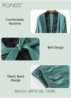 roaiss Women Four Piece Home Wear Set Comfortable Fabric Soft and Skin Friendly Lace Elements Fashionable Solid Color Design  - Image 4
