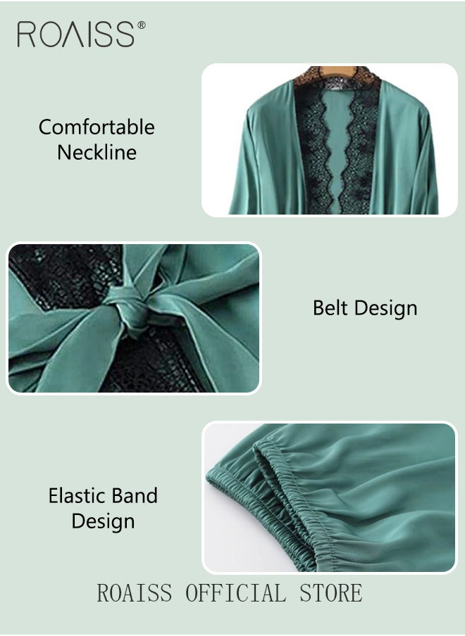 roaiss - Women Four Piece Home Wear Set Comfortable Fabric Soft and Skin Friendly Lace Elements Fashionable Solid Color Design - Image 1