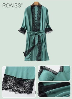 roaiss Women Four Piece Home Wear Set Comfortable Fabric Soft and Skin Friendly Lace Elements Fashionable Solid Color Design  - Image 3