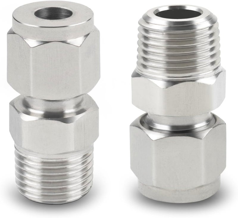 Yoebor Metalwork 304 Stainless Steel Metric Compression Tube Fitting Male Connector Adapte 1/4" NPT Male x 10mm OD (2 Pcs) - Image 1