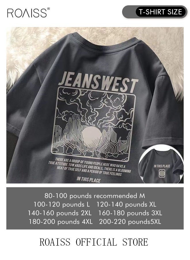 roaiss - 2Pcs Man's T-shirt Loose Version Trendy All-Match Pattern Printing Short Sleeves - Image 1