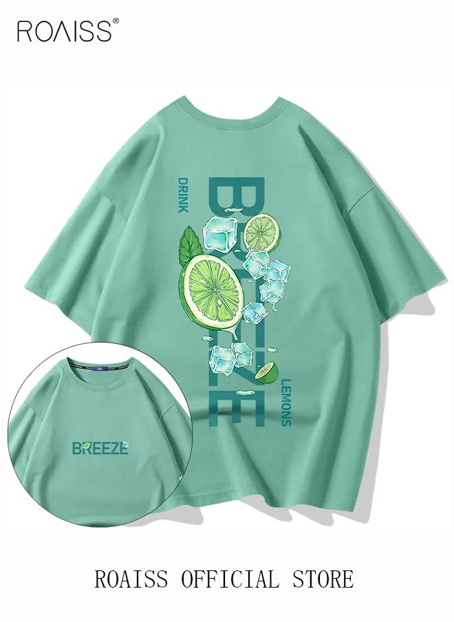 roaiss - 2Pcs Man's T-shirt Loose Version Trendy All-Match Pattern Printing Short Sleeves - Image 1