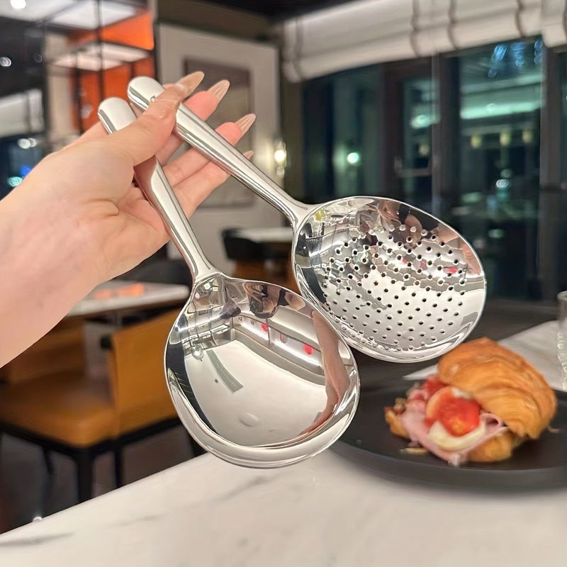 Stainless Steel Spoon Colander With Short Handle Large Round Soup Anti Scalding Rice Spoon Big Head Colander Spoon Universal For All Seasons - Image 2