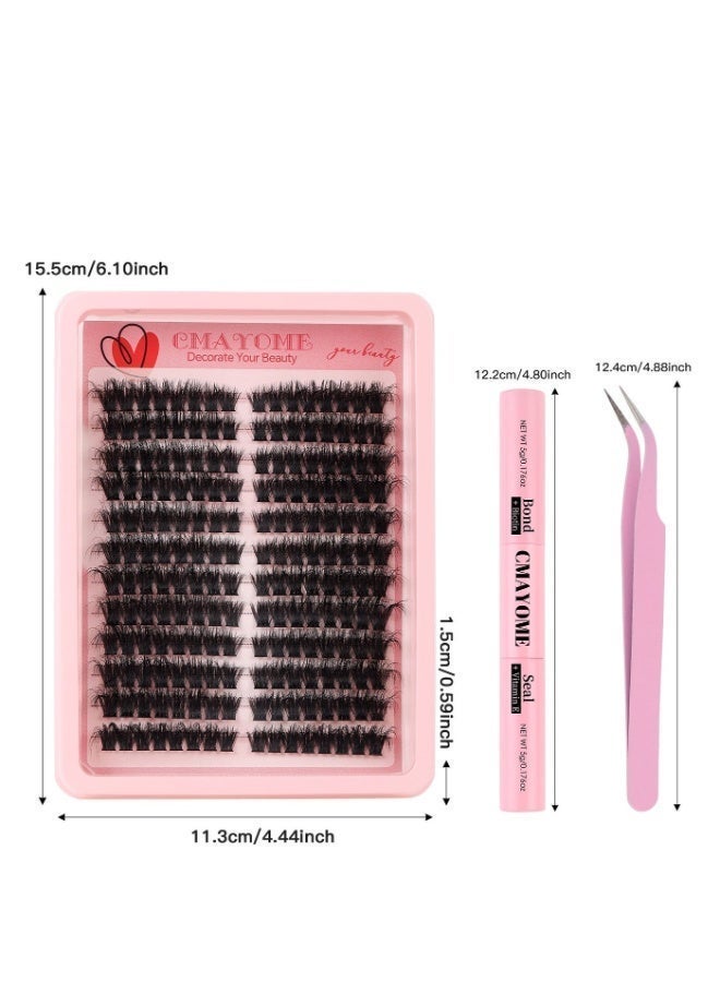 CMAYOME 216 Pcs 80D Lash Clusters Kit, D Curl Full Volume Cluster Lashes 8-16mm Mixed Lengths, DIY Lash Extension Kit with Bond & Seal and Tweezers, Wispy Fluffy Individual Lashes - Image 5