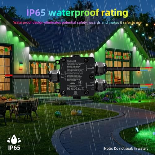 WeGoIOT IP65 Waterproof LED Controller, ESP32 WLED WiFi APP Control, Outdoor Music Sync Light Controller, DC5-24V, for WS2812B RGBIC RGBW LED Strip Lights(2 Channel) - Image 3
