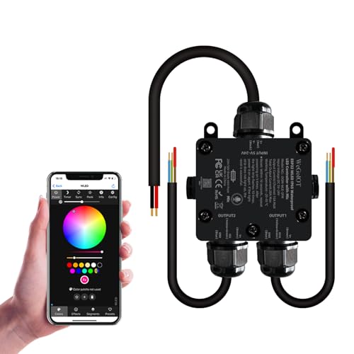 WeGoIOT IP65 Waterproof LED Controller, ESP32 WLED WiFi APP Control, Outdoor Music Sync Light Controller, DC5-24V, for WS2812B RGBIC RGBW LED Strip Lights(2 Channel) - Image 1