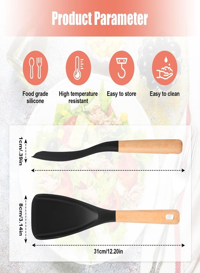 Casbomy ﻿Casbomy Cooking Spoon for Nonstick Cookwares, 2PCS Cooking Spoon and Rice Scooper for Nonstick Cookwares, Multifunction Spoon, Wood Handle Spoon for Mixing, Scoop, and Scrape(Black & White) - Image 2