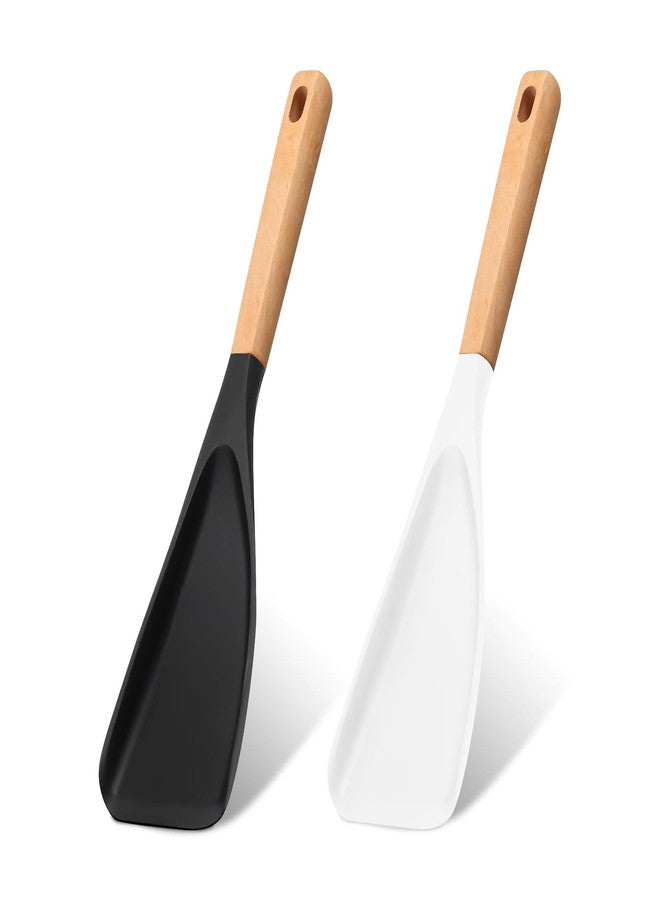 Casbomy ﻿Casbomy Cooking Spoon for Nonstick Cookwares, 2PCS Cooking Spoon and Rice Scooper for Nonstick Cookwares, Multifunction Spoon, Wood Handle Spoon for Mixing, Scoop, and Scrape(Black & White) - Image 1