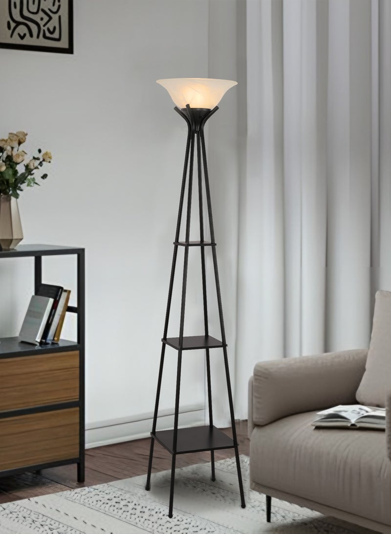 DREAMSIDEA Floor Lamp with Shelves,Tall Industrial Floor Lamps for Living Room, 3-Tier Shelf Lamp, Black Standing Lamp with Plastic Shade, Lamps for Bedroom, Office - Image 2
