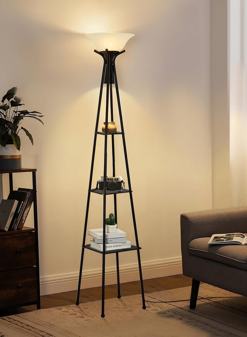 DREAMSIDEA Floor Lamp with Shelves,Tall Industrial Floor Lamps for Living Room, 3-Tier Shelf Lamp, Black Standing Lamp with Plastic Shade, Lamps for Bedroom, Office - Image 1