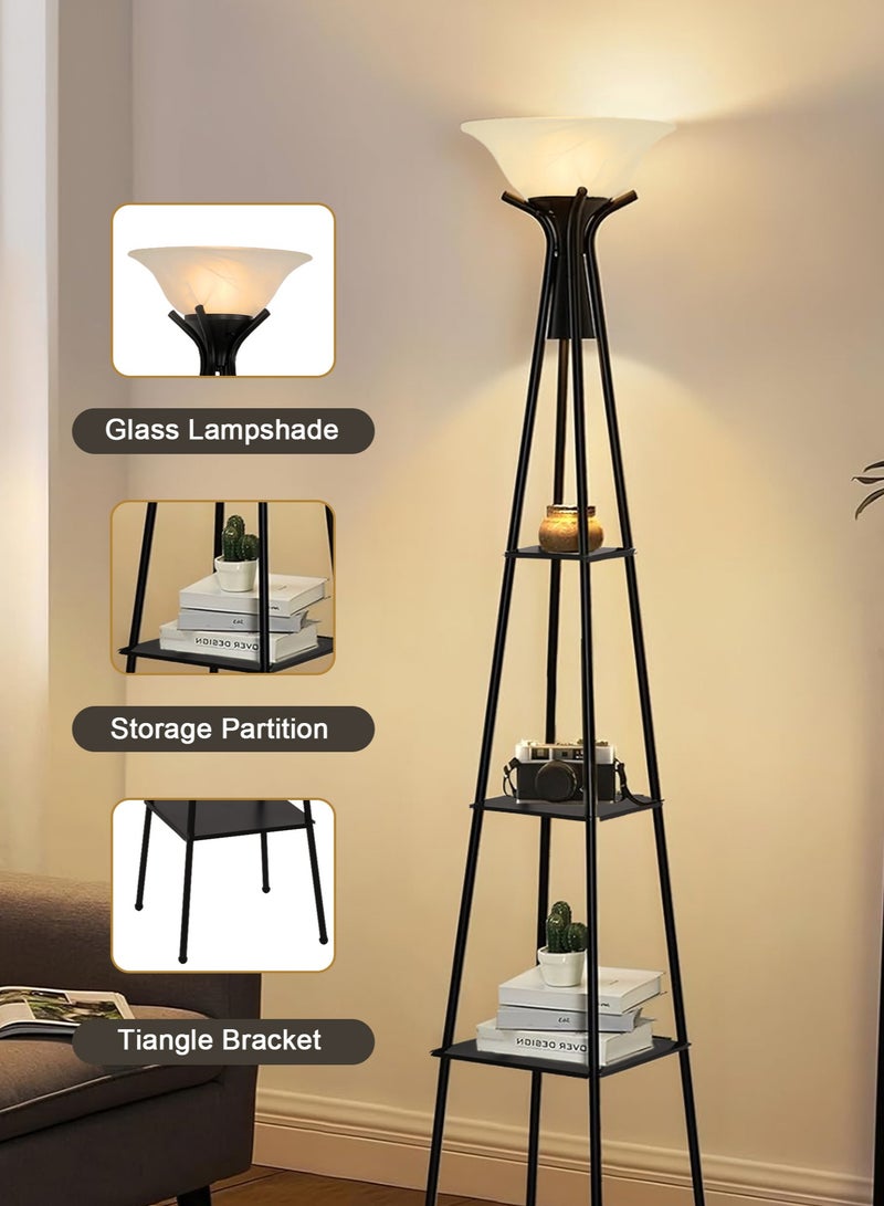 DREAMSIDEA Floor Lamp with Shelves,Tall Industrial Floor Lamps for Living Room, 3-Tier Shelf Lamp, Black Standing Lamp with Plastic Shade, Lamps for Bedroom, Office - Image 3