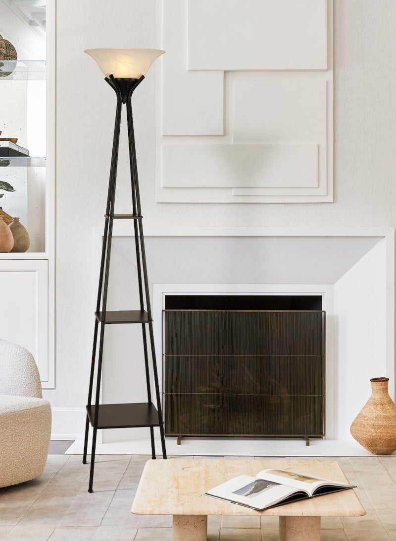 DREAMSIDEA Floor Lamp with Shelves,Tall Industrial Floor Lamps for Living Room, 3-Tier Shelf Lamp, Black Standing Lamp with Plastic Shade, Lamps for Bedroom, Office - Image 4