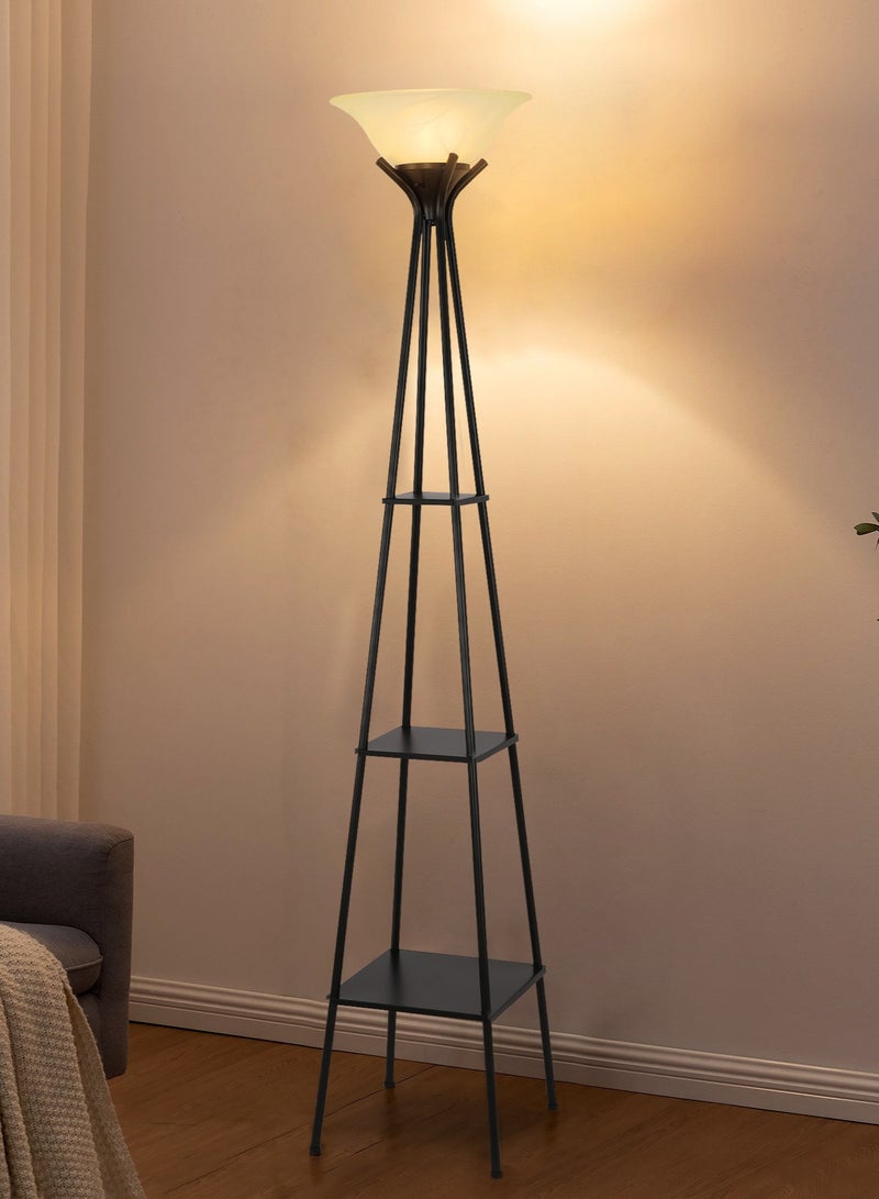 DREAMSIDEA Floor Lamp with Shelves,Tall Industrial Floor Lamps for Living Room, 3-Tier Shelf Lamp, Black Standing Lamp with Plastic Shade, Lamps for Bedroom, Office - Image 5