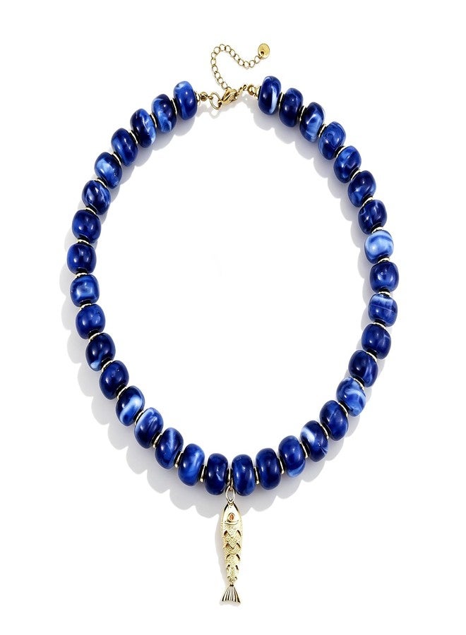 kepvrio Chunky Beaded Fish Necklace for Women,Colorful Beaded Fish Necklace Summer Beach Statement Necklaces Mermaid Party Jewelry Gift - Image 1