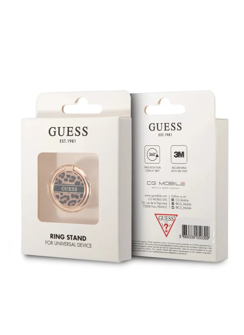 GUESS Metal Leopard Ring Stand Compatible with All Smartphone- Brown
