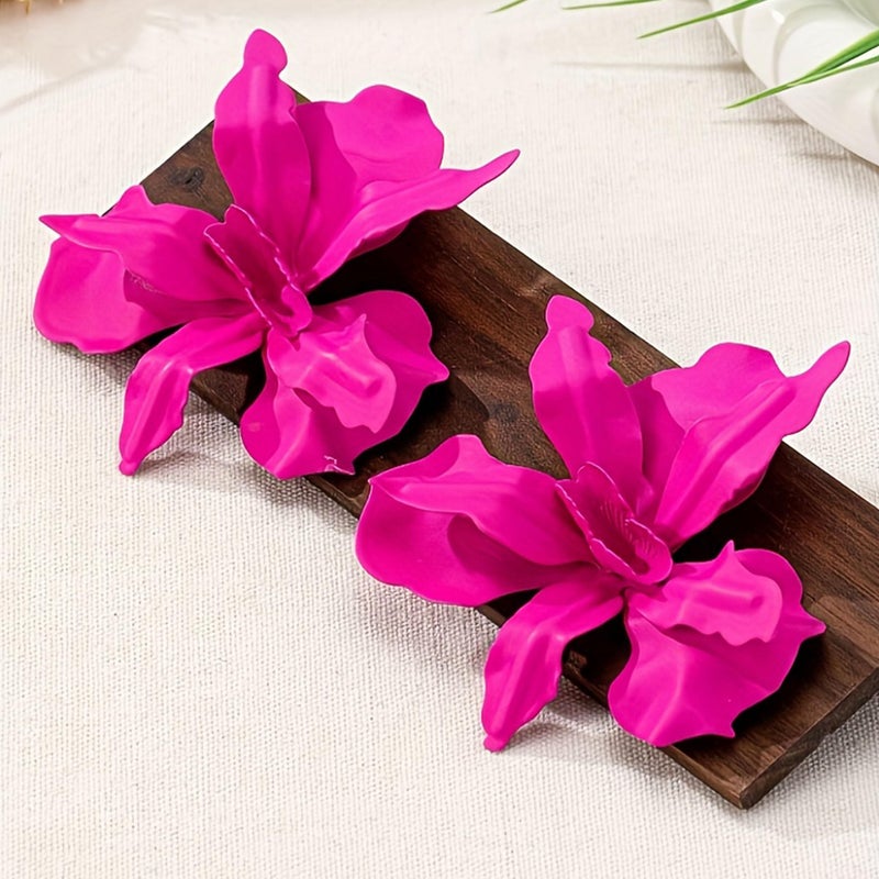 YANCHUN Hot Pink Flower Earrings for Women Big Floral Statement Earrings Oversized Petal Trendy Elegant Daily Outfits Fashion Jewelry Gifts - Image 5