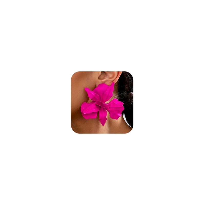 YANCHUN Hot Pink Flower Earrings for Women Big Floral Statement Earrings Oversized Petal Trendy Elegant Daily Outfits Fashion Jewelry Gifts - Image 1