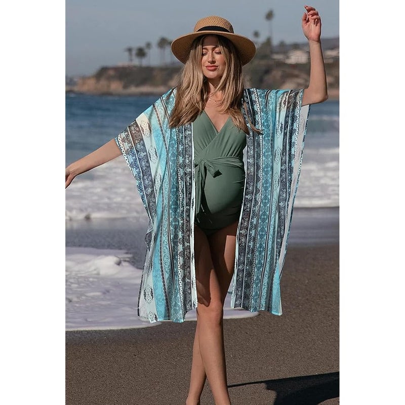 CHICGAL Women's Floral Print Puff Sleeve Kimono Cardigan Loose Cover Up Casual Blouse Tops - Image 2