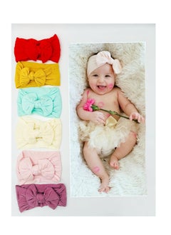 ECVV 6 Pack Baby Girl Bow Headband Elastic Soft Headband Nylon Headband Hairband Hair Bow Elastic Hair Styling Accessories for Newborn Baby Toddler Girl, Assorted Color, 15mmx9mm  - Image 1