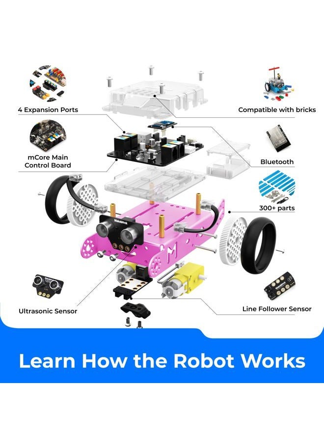Makeblock mBot Robot Kit for Kids Ages 8+, DIY Mechanical Building Block, STEM Education, Entry-Level Programming Improves Kids' Logical Thinking and Creativity. (Pink, Bluetooth Version, Family) - Image 3