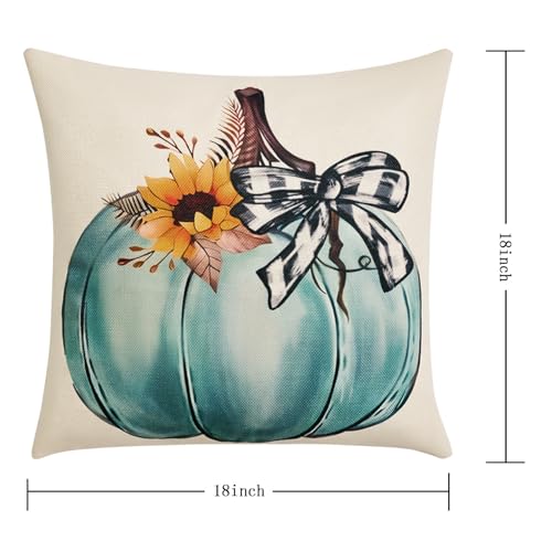 Hongsome Fall Decorations for HomeThrow Pillow Covers 18x18 in Set of 4Pumpkin Linen Pillow Case for Thanksgiving Couch Autumn Holiday Outdoor Burnt Orange Blue White Decor - Image 3