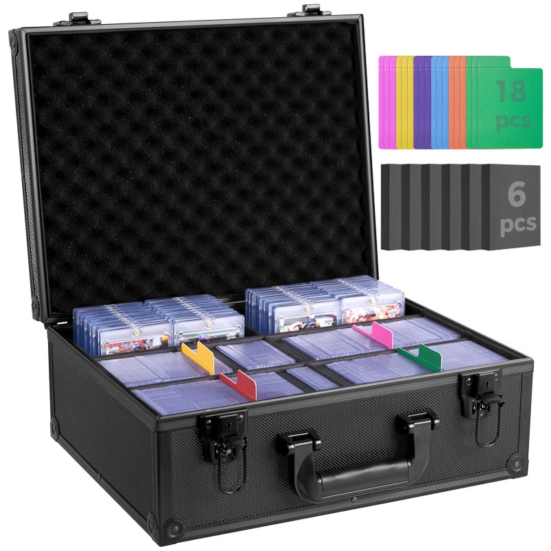 OEODAJ Top Loader Storage Box, Trading Card Case for Sports Cards, Fits 3" x 4" 35PT Rigid Card Holder with 18 Colorful Dividers and 6 Foam Stoppers, Holds 600+ Top Loaders, Cards Case Holder - Image 1