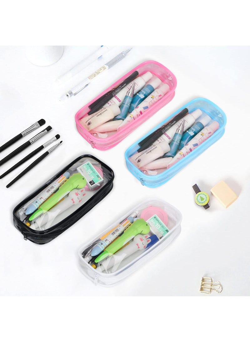 Sweet seven Set of 4 Clear PVC Pencil Bags with Zipper - Versatile Pen Pouches and Makeup Bags Suitable for children (White Pink Blue Black) - Image 2
