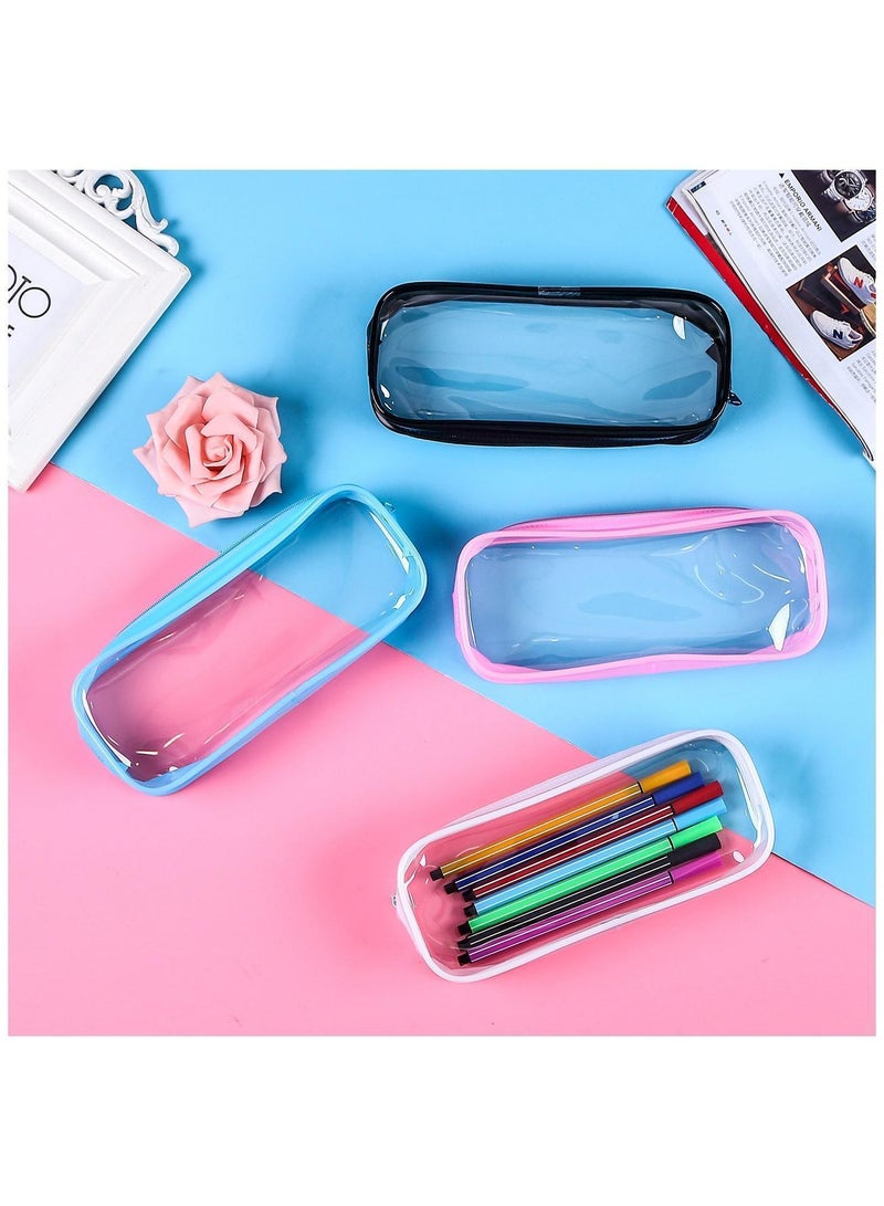 Sweet seven Set of 4 Clear PVC Pencil Bags with Zipper - Versatile Pen Pouches and Makeup Bags Suitable for children (White Pink Blue Black) - Image 3