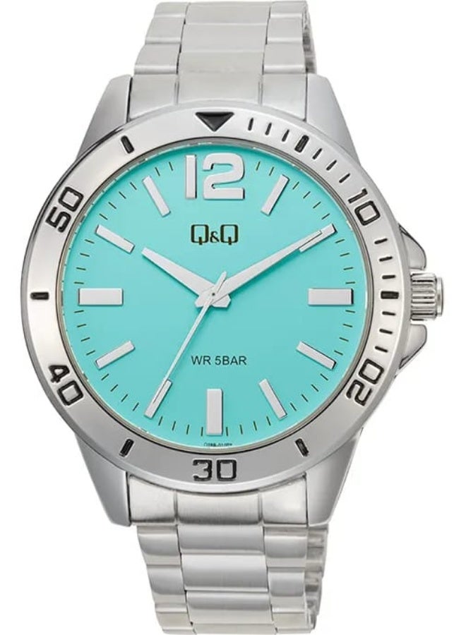 Q&Q Men's Analog Quartz Watch Q28B-010PY, Silver Case, Aqua Dial - Image 1