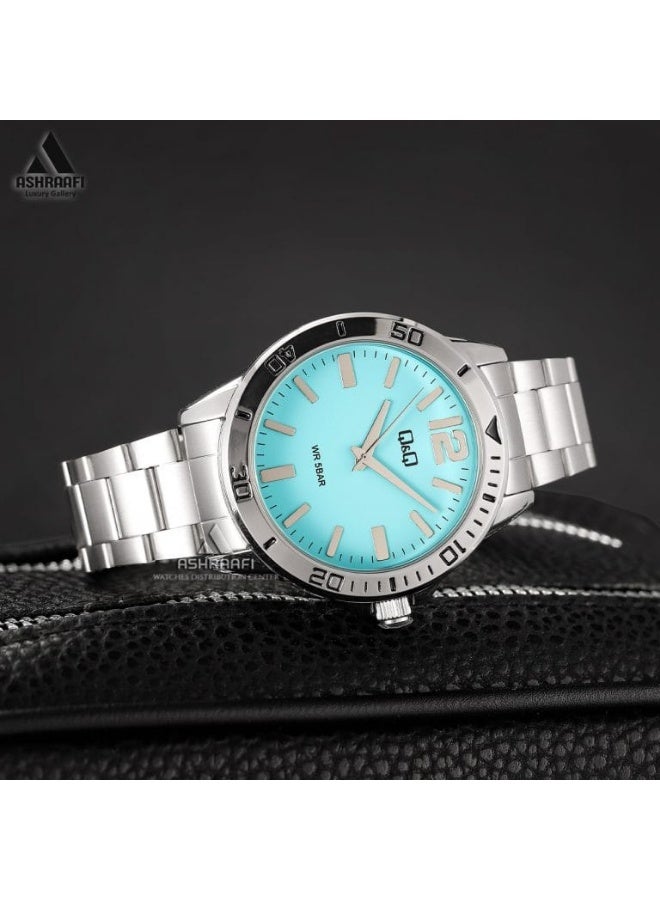 Q&Q Men's Analog Quartz Watch Q28B-010PY, Silver Case, Aqua Dial - Image 4