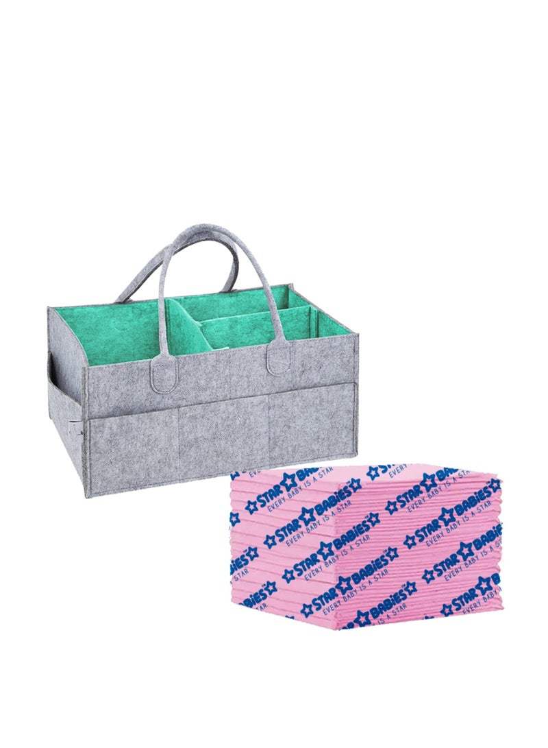 STAR BABiES Star Babies Pack of 2 (Caddy Diaper Organizer, Changing mat 15pcs)-Pink - Image 1