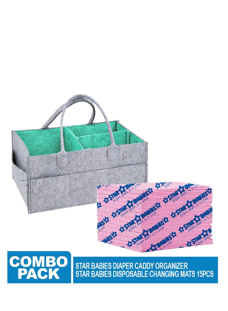 STAR BABiES Star Babies Pack of 2 (Caddy Diaper Organizer, Changing mat 15pcs)-Pink - Image 2