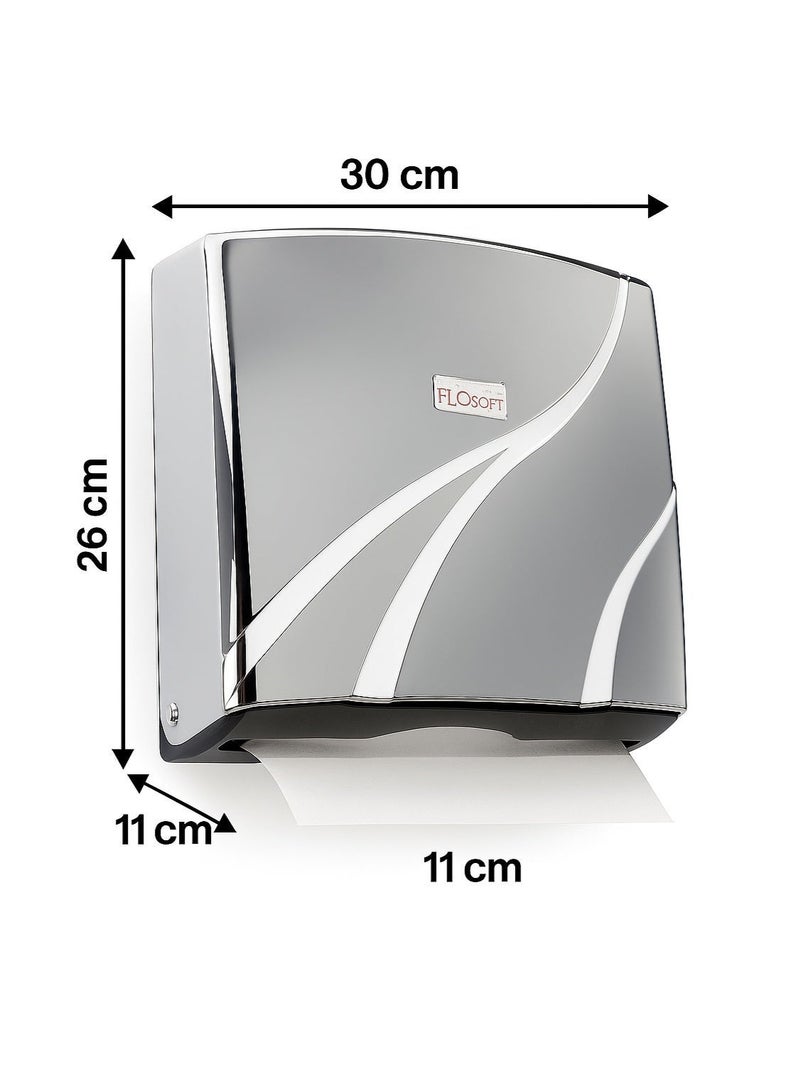 FLOSOFT Wall-Mounted Z-Fold Paper Towel Dispenser – Chrome Finish, 300-Sheet Capacity with Key Lock and Manual Pull-Down for Bathroom Kitchen Office - Image 5