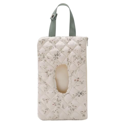 BBIQI Quilted Baby Wipe Holder Quilted Wipe Pouch Portable Hanging Floral Wet Wipes Bag for Car, Stroller - Image 1