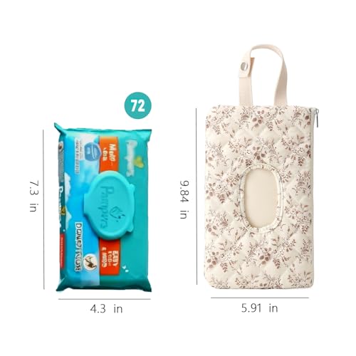 BBIQI Quilted Baby Wipe Holder Quilted Wipe Pouch Portable Hanging Floral Wet Wipes Bag for Car, Stroller - Image 5