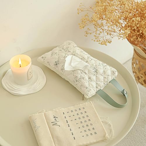 BBIQI Quilted Baby Wipe Holder Quilted Wipe Pouch Portable Hanging Floral Wet Wipes Bag for Car, Stroller - Image 3