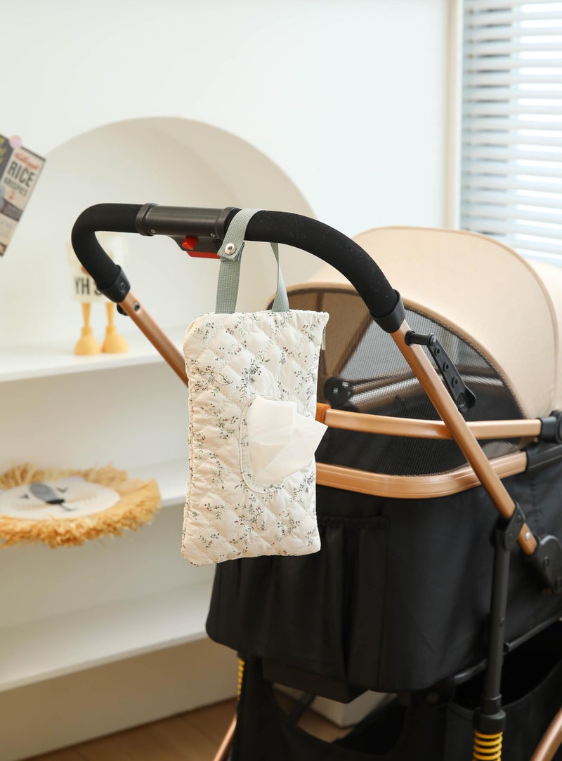 BBIQI Quilted Baby Wipe Holder Quilted Wipe Pouch Portable Hanging Floral Wet Wipes Bag for Car, Stroller - Image 2