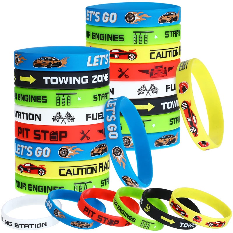 Skylety 24 Pack Race Car Silicone Bracelets Race Car Party Favors Racing Checkered Flag Wristbands Racing Flag Rubber Bracelets Birthday Party Decorations for Sports Events Fitness Dirt Bike Task - Image 2