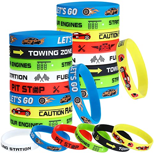 Skylety 24 Pack Race Car Silicone Bracelets Race Car Party Favors Racing Checkered Flag Wristbands Racing Flag Rubber Bracelets Birthday Party Decorations for Sports Events Fitness Dirt Bike Task - Image 1