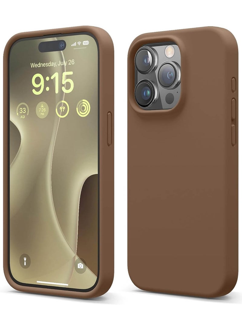 Elago Liquid Silicone for iPhone 15 PRO Case Cover with Full Body Protection, Shockproof, Slim, Anti-Scratch Soft Microfiber Lining - Brown - Image 1
