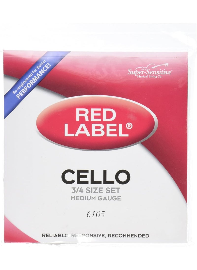 Super Sensitive Red Label 6105 Cello String Set, 3/4, Full Set  - Image 2