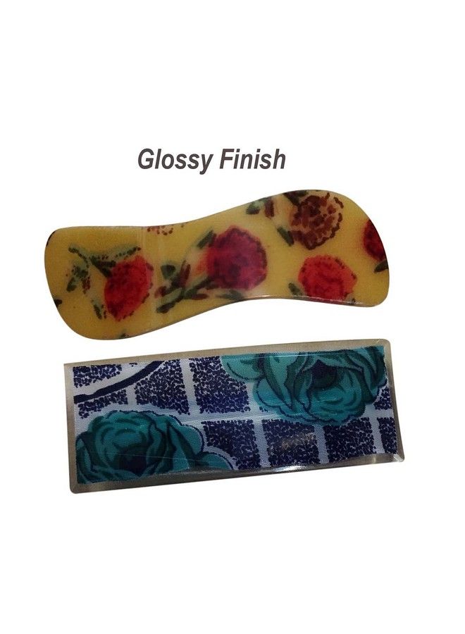 Nat Hair Backclips/Backpin For Women & Girls (4 Pcs Printed Combo Of Matte & Glossy Finish) - Image 3