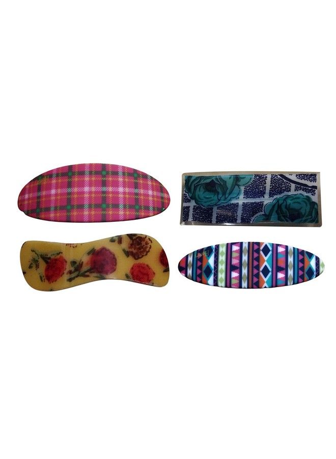 Nat Hair Backclips/Backpin For Women & Girls (4 Pcs Printed Combo Of Matte & Glossy Finish) - Image 2