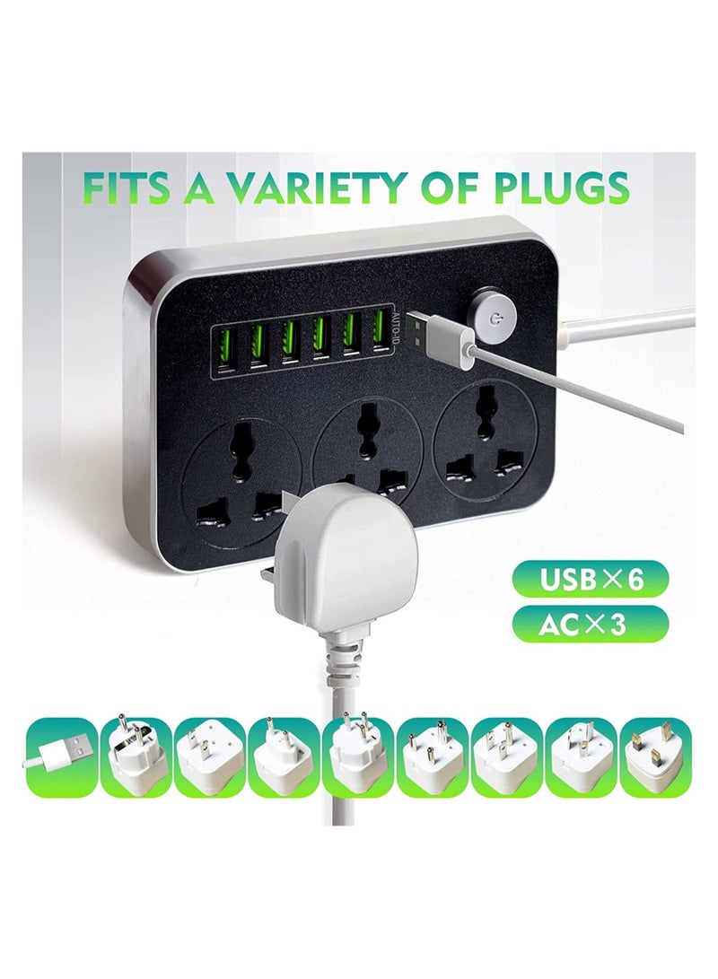 ELTRAZONE Power Strips Extension Cord 3 Outlets, Power Socket with 6 USB Ports Universal Charging Socket with 2M Bold Extension Cord  - Image 5